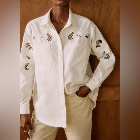 Super Natural by Secret Mission Cotton Twill Eyelet Everly Shirt Jacket In Ecru - Picture 2 of 14